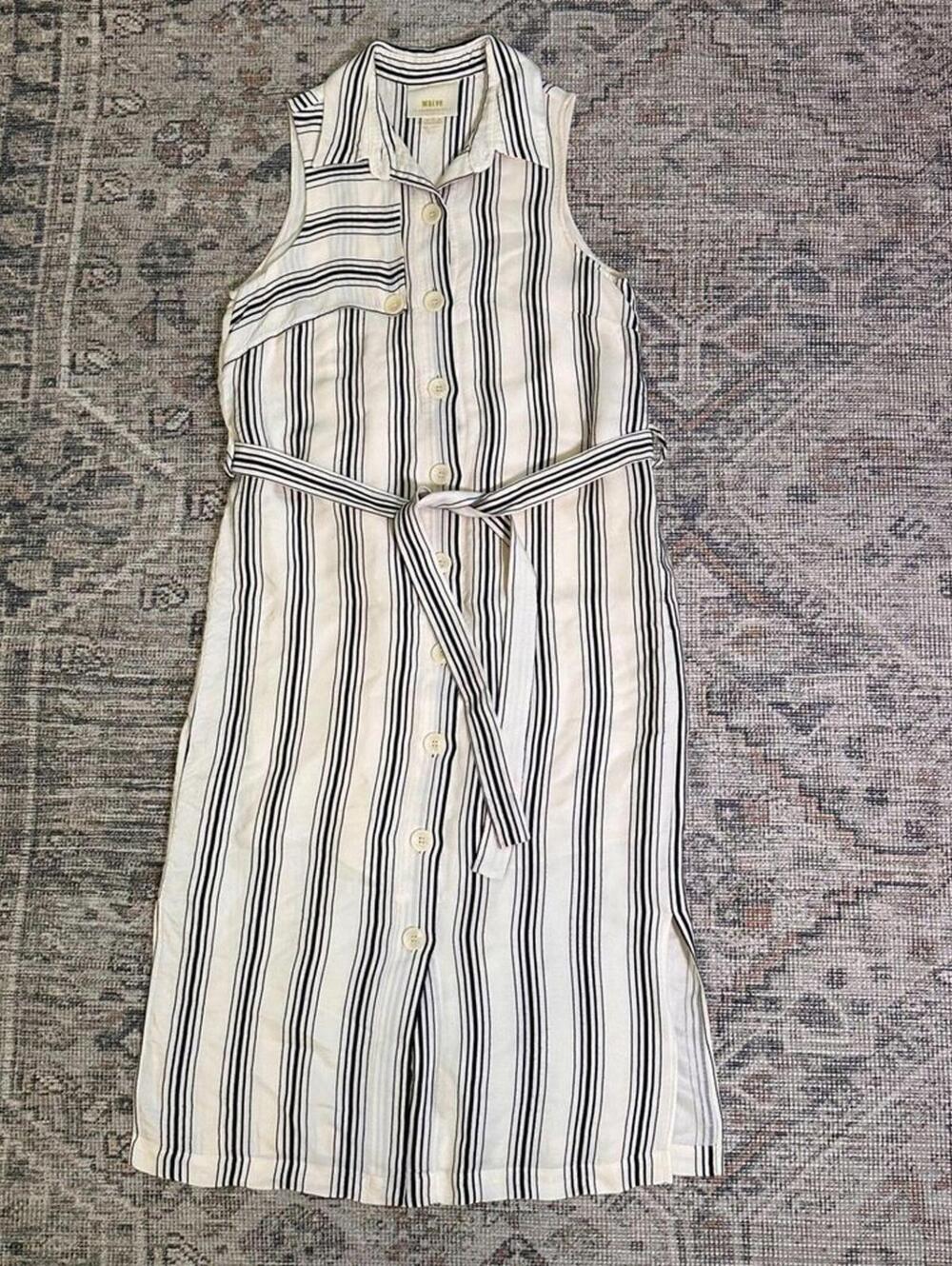 Maeve Anthropologie Striped Shirtdress Size 2 Button Front Midi Belted Dress - Picture 3 of 13